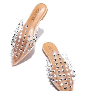 SPIKY FLAT SANDALS-CLEAR